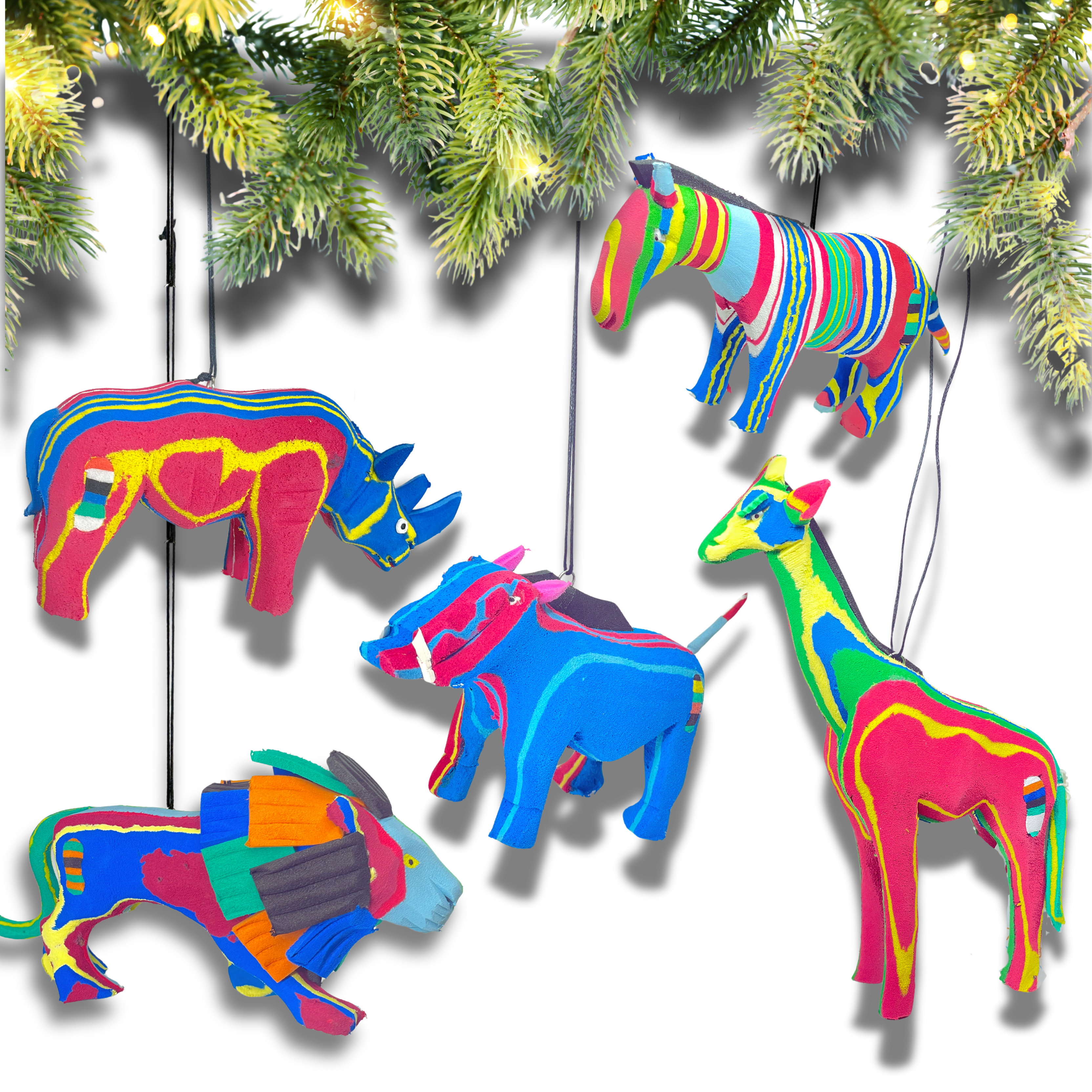 SET of 5 - Small Safari Christmas Ornaments